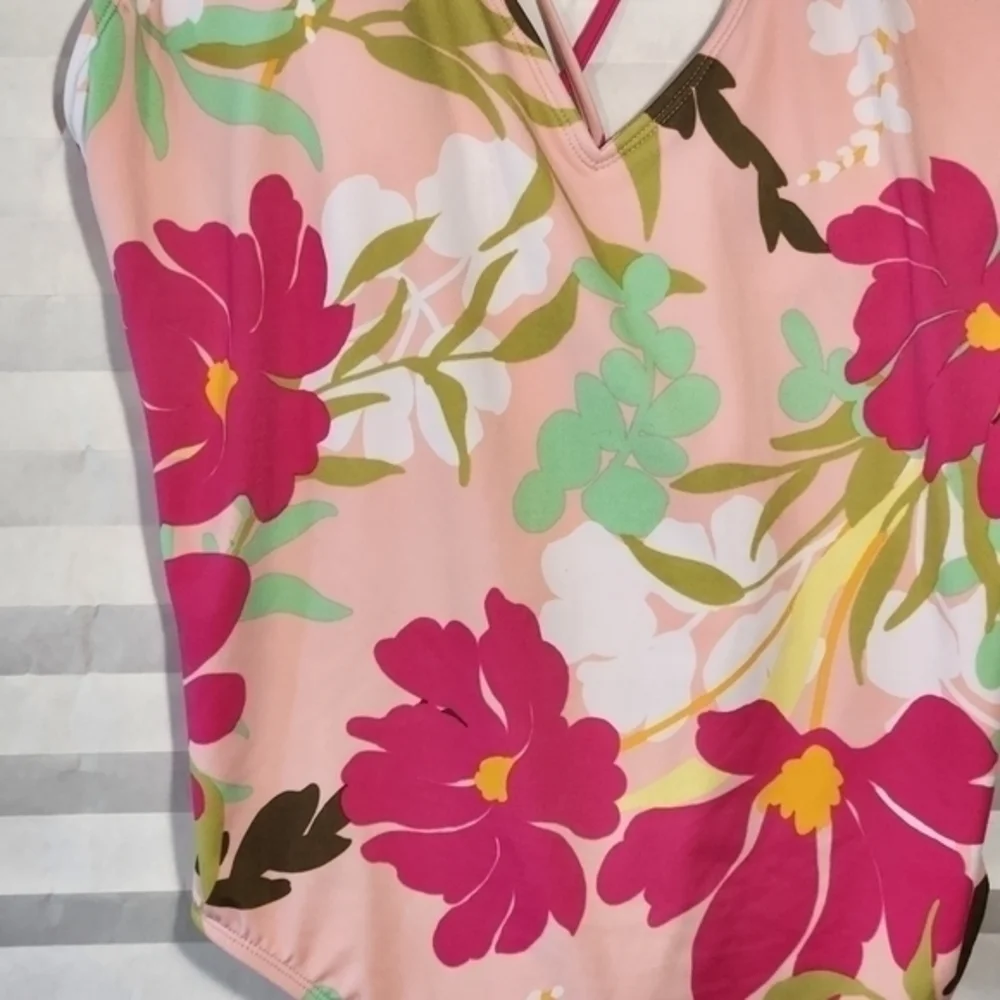 BEACH BETTY MIRACLE Brand Floral‎ Pink SWIMSUIT NWT XL Coastal Beach Vacation